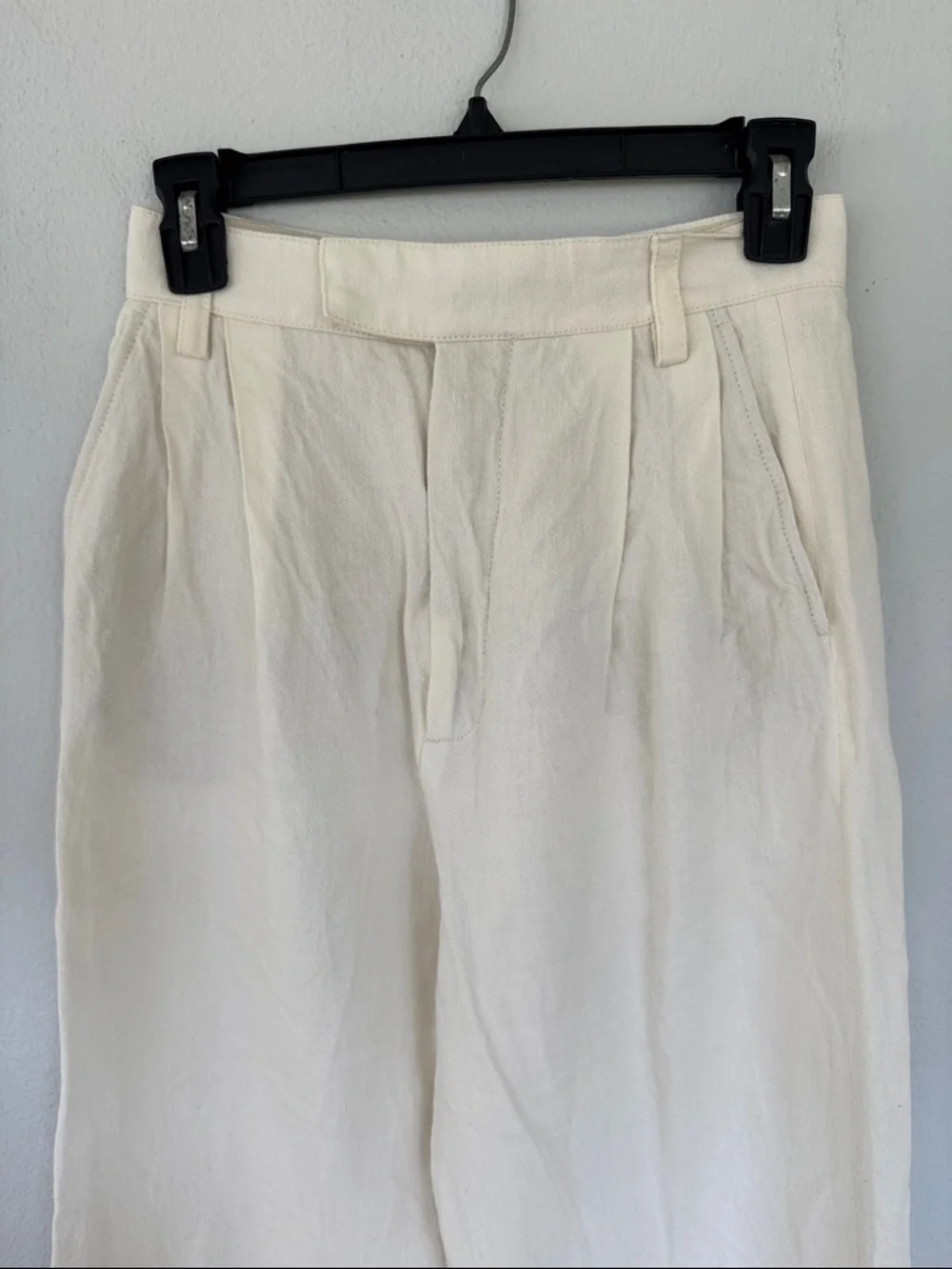 ZARA white high rise pleated wide leg linen blend crop pants size XS